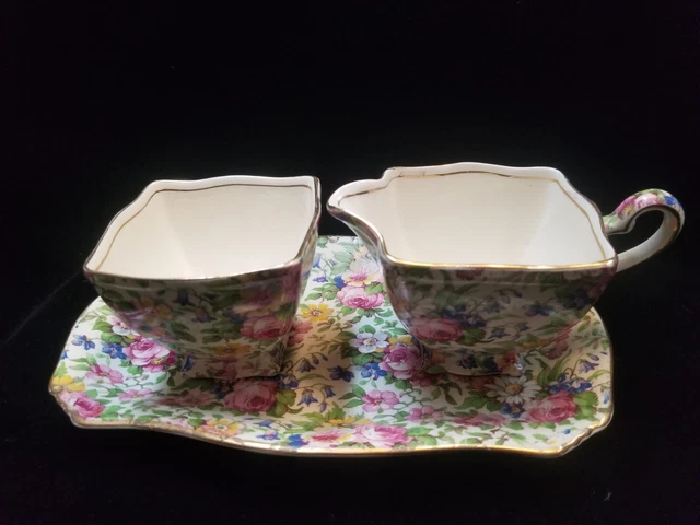 Royal Winton Summertime Chintz Grimwades, England Sugar, Creamer and Tray #775
