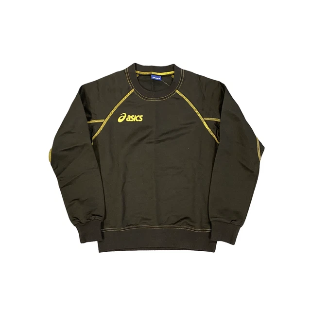 Felpa con logo Asics bambino (taglia 9-10y) nera e oro felpa collo Crew - Nuova