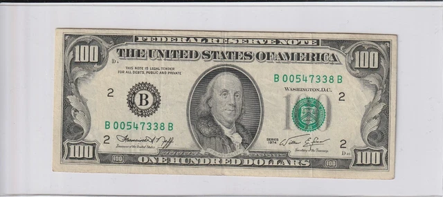 1974 Usa 100 Dollar Federal Reserve Note Issued By New York Federal Bank