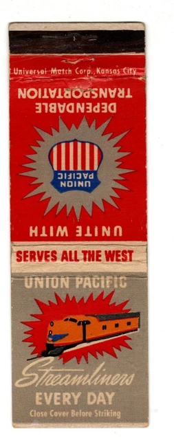 UNION PACIFIC STREAMLINER matchbook matchcover - TRAIN - RAILROAD ADVERTISING