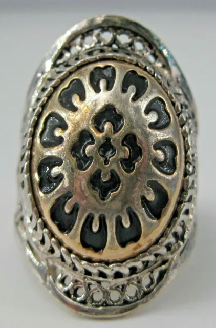 Sterling Silver Ring Enamel Vermeil Dome Filigree Design Size 6.75 DGS Turkey