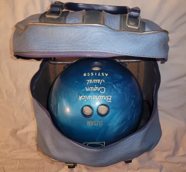 Vintage Brunswick Bowling Ball Bag Blue Swirl Rack 10 lbs Crown Jewel DK6378 Lot