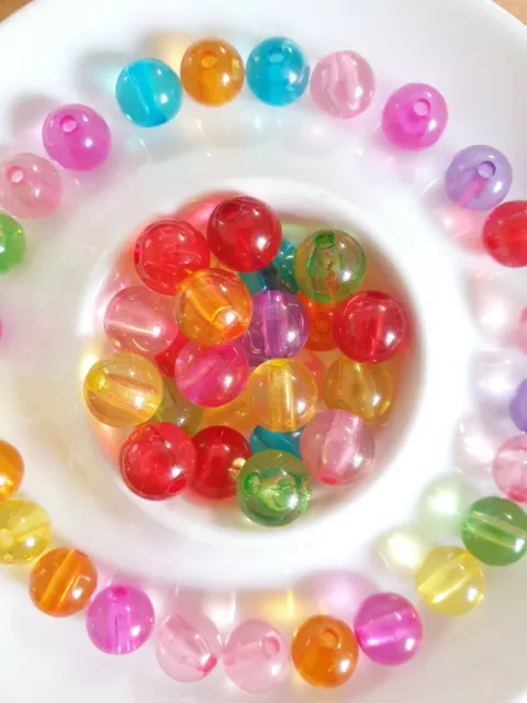 10/30 Bunte Acrylperlen zum Basteln/Schmuckherstellung Beads Transparent Ø 10mm