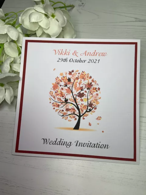 Wedding Invites - Autumn Tree - Burgundy - Personalised