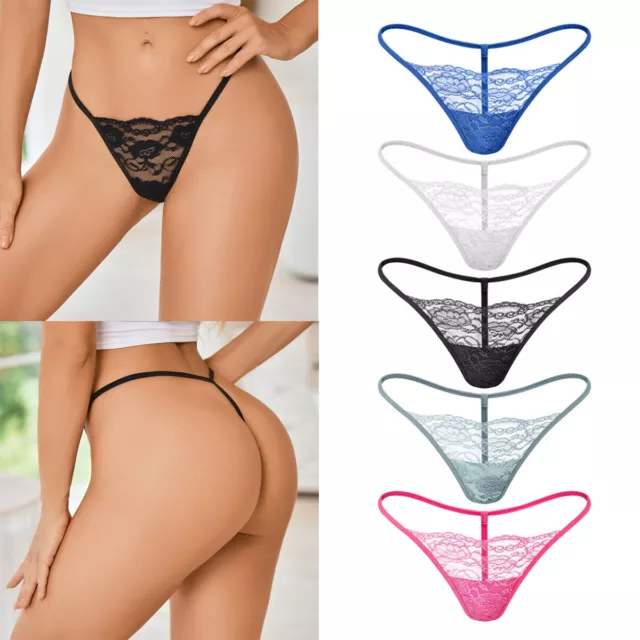 5 Pack Womens Lace Thongs Sexy Thong G-String Underwear Panties Briefs Knickers