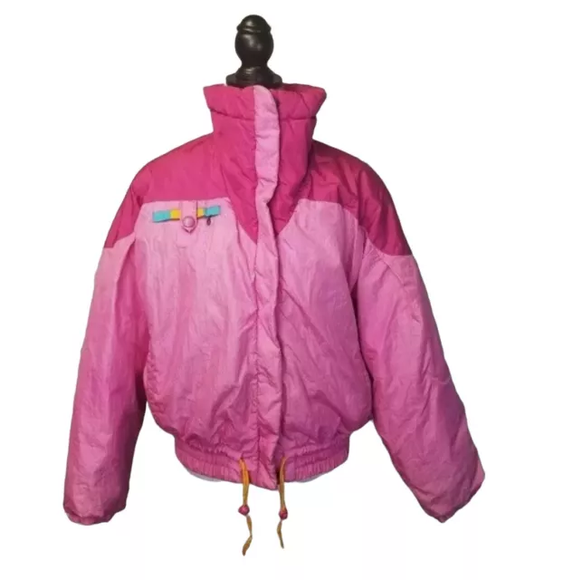 VINTAGE 80S ROBBE Magic pink ski snow jacket ladies womens colorblock ...