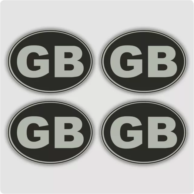 4 x GB Car Stickers - Metallic silver oval self-adhesive vinyl car, van, lorry