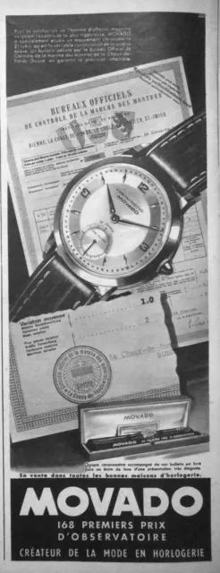 Publicité De Presse 1951 Montre Movado Chronomètre - Chaux De Fonds - Suisse