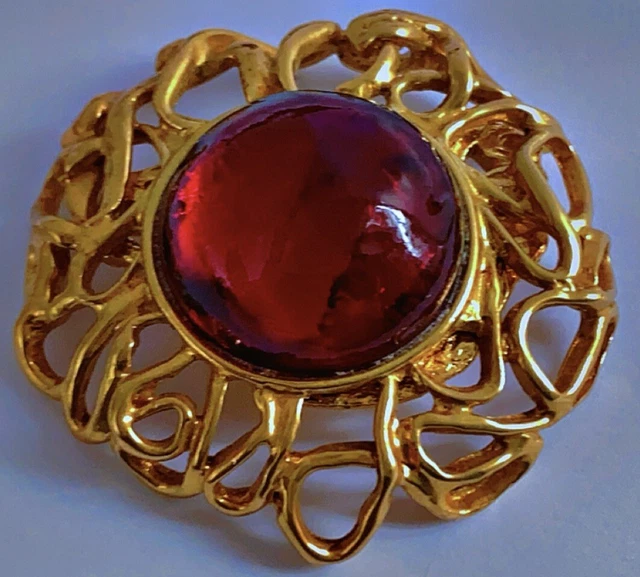 Broche Vintage Yves Saint-Laurent YSL Haute Couture - Métal Doré - Rare Et Grande - Occasion