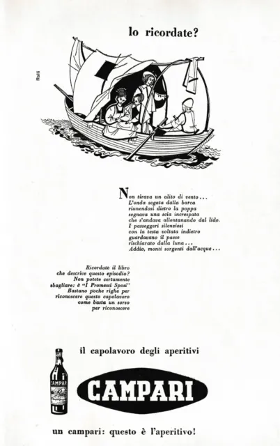 Pubblicita' 1953 Bitter Campari Milano Aperitivo Capolavoro Promessi Sposi