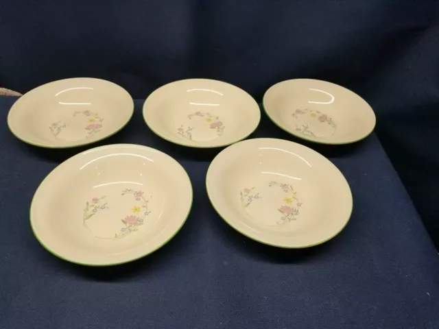 Vintage Sango "Fresh Flowers" Set/5 Soup/Salad  Bowls Pink/Yellow Flowers JAPAN