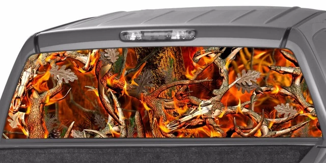 Camo OBLITERATION BLAZE BUCK perforated Window Tint Graphics Decal Truck Cabin