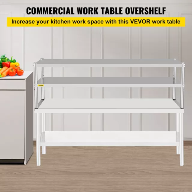 VEVOR Stainless Steel Commercial Wide Double Overshelf 72"X 12" for Prep Table 2