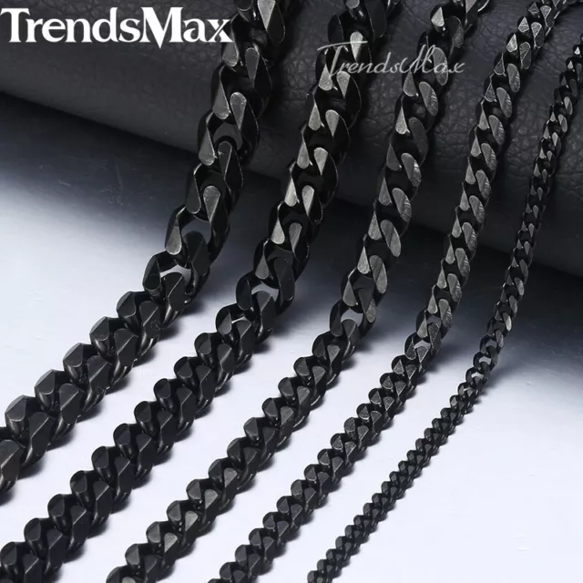 Black Tone Stainless Steel Link Necklace Men Boys Curb Cuban Chain 3/5/7/9/11mm