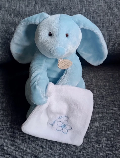 🐰Doudou Et Compagnie Lapin Bleu Mouchoir Blanc Fleur 🌸Brodée Mon Doudou