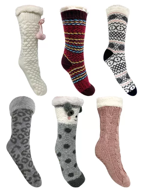 Bramble Lounge Slipper Socks Non-Slip Sherpa Lined Cosy Textured Sock