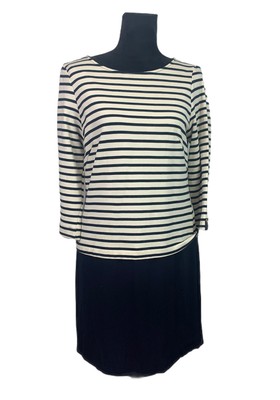 Zara Size M Navy Blue & Ivory Striped Mini Cotton Shift Dress NWT