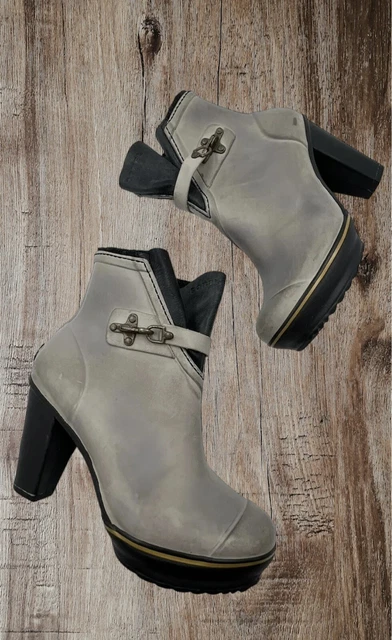 Sorel WOMEN'S Gray Silver Rubber Medina Heeled Waterproof Rain Boots Size 8.5 US