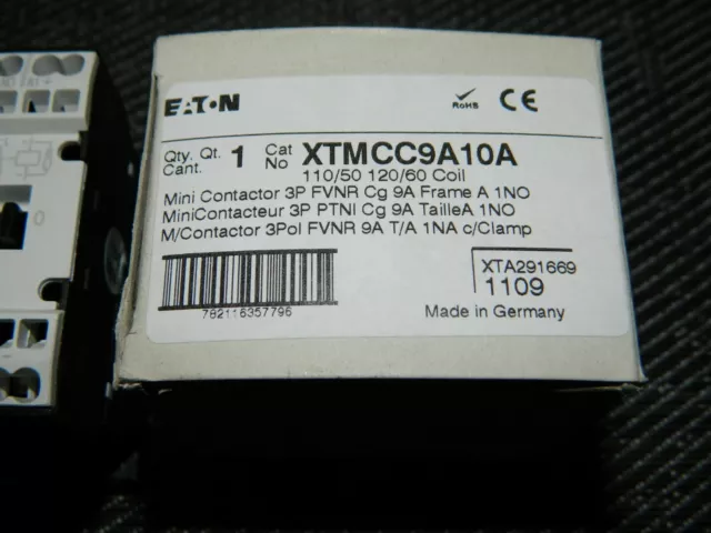 NEUF Mini contacteur Eaton XTMCC9A10A, 3P, FVNR, Cg, cadre 9A bobine 110/50 120/60 2