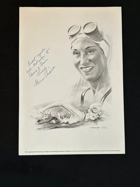 Florence Chadwick Signed Print Long Distance Swimmer 1St Woman English Channel