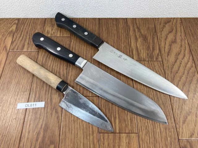 Japanese Chef's Kitchen Knife Set 3 Piece DEBA SANTOKU GYUTO from Japan DL811