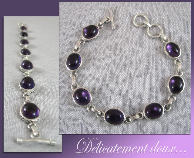 Bracelet Ravissant En Argent 925 Et Améthystes - Modèle Fin Et élégant, Neuf Avec étiquettes
