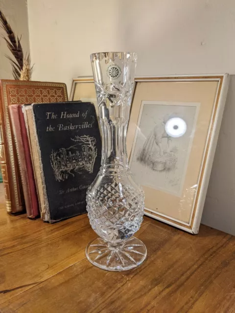 Vintage Galway Irish Crystal Tall Cut Glass Fluted Diamond Ball Pedestal Vase