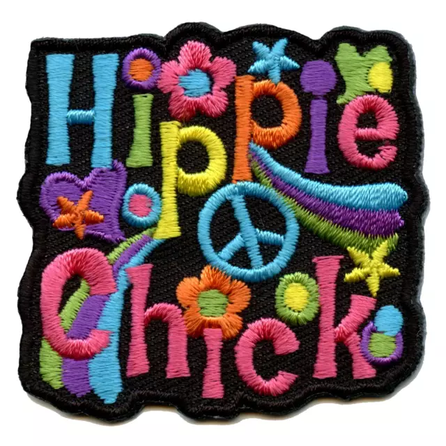 Hippie Chick 70's Retro Peace Script Embroidered Iron On Patch