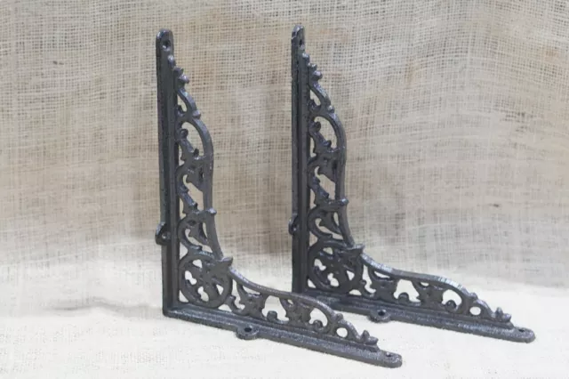 2 Cast Iron Antique Style VICTORIAN SCROLL Brackets Garden Braces Shelf Bracket