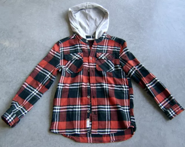 Country Road Boys Cotton Flannel Checked Hooded Shirt  / Jacket Sz 8