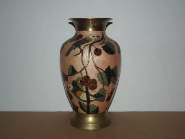 Joli Vase En Cuivre Et Ceramique.