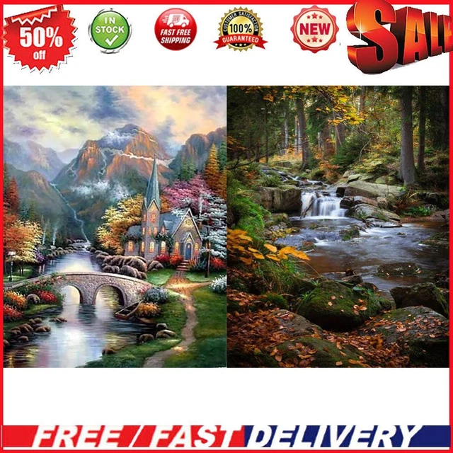 Oil Paint By Numbers Kit Forest Scenery on Canvas DIY Wall Artistic Handicraft