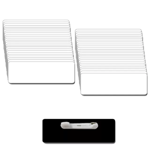 50 Blank 1 X 3 White/Black Name Badge Kit (A) Tags 1/8" Corners Pins Labels