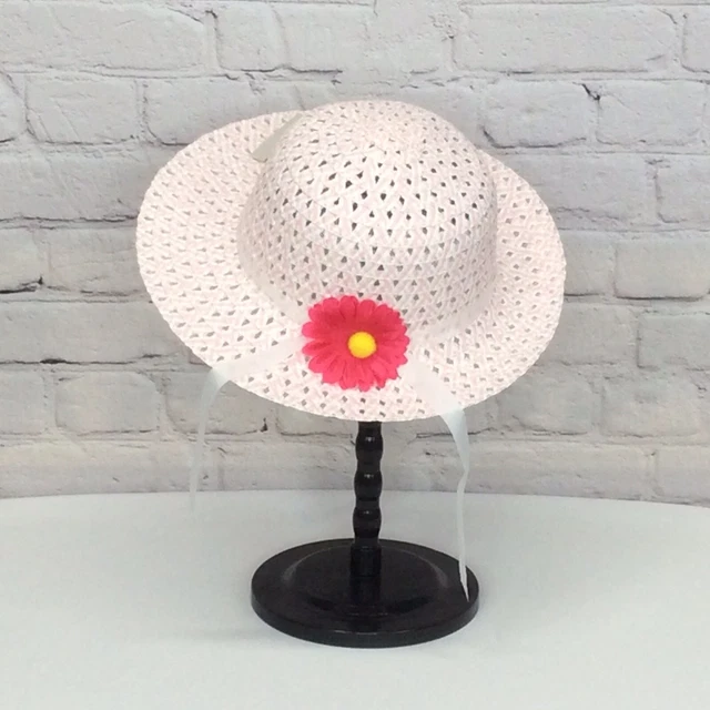 Girls Spring Easter Hat Pink & White w/White Ribbon Pink Daisy Flower Spring