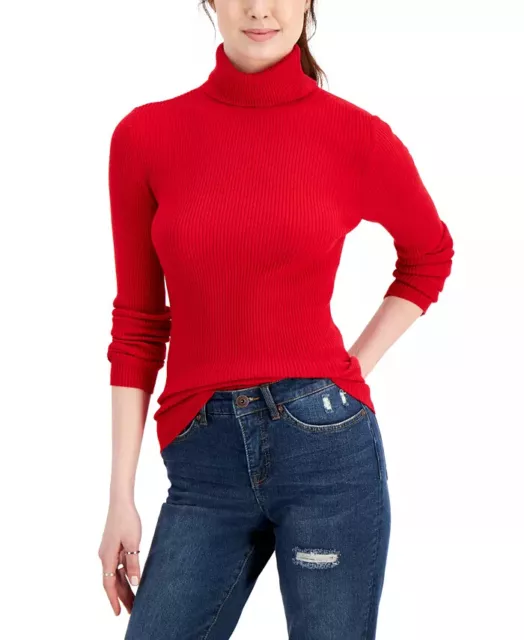 Style & Co Women's Size XS Petite Red Ribbed Turtleneck Sweater