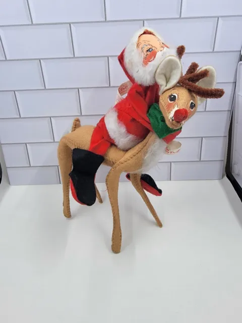 Vintage Annalee Mobilitee Reindeer Rudolph & Santa Claus Christmas Dolls