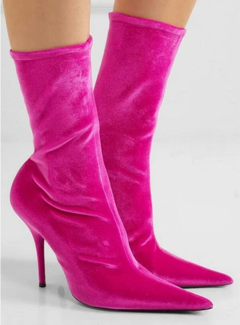Womens Pointed Toe Stiletto Stretchy Ankle Boots High Heels Party Sock Shoes