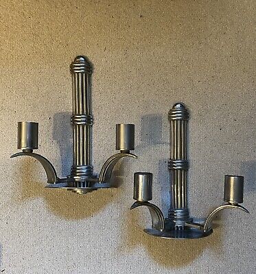 Superb pair of Art Deco 1920s 1930s nickel plated brass sconces light fixtures