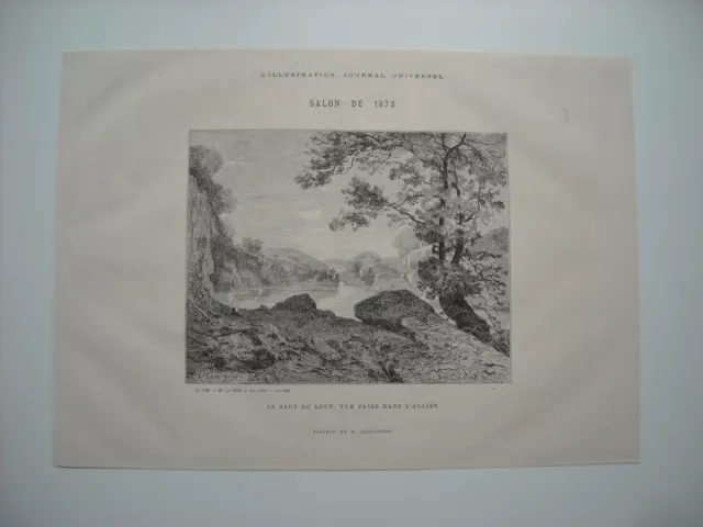 Gravure 1873. Salon. Le Saut Du Loup, Allier. D’apres Tableau De M. Harpingnies.