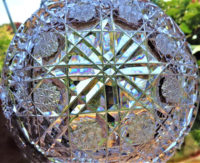 Exceptional Signed Clark Abp  9" Crystal Bowl Rare Diamond Panel 8 Jewel Hobstar