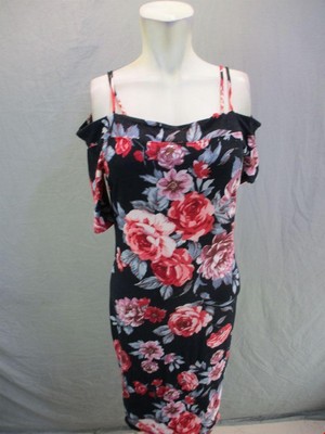 Haute Monde Size XL Womens Black Floral Cold Shoulder Sheath Midi Dress 3G319
