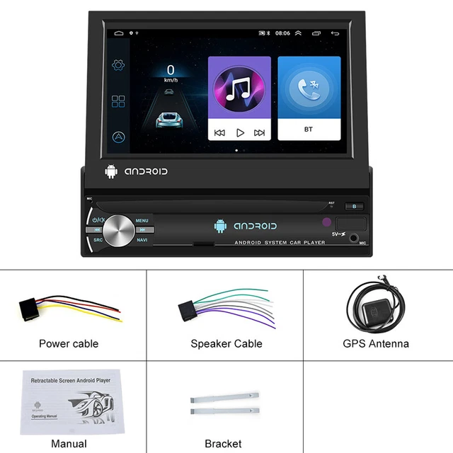 7"Manual Flip Out Touch Screen Single DIN Android 10.0 Car Stereo Bluetooth MP5