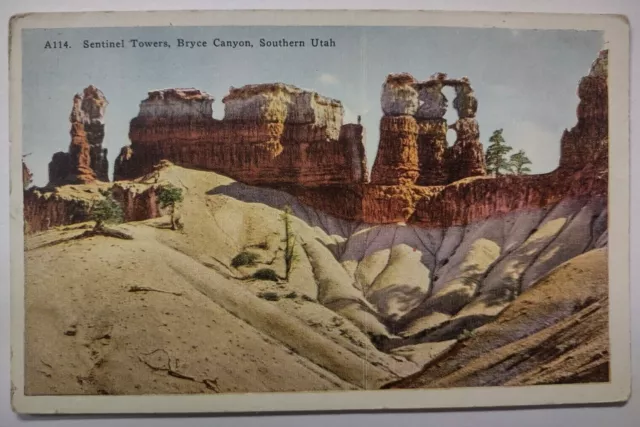 Sentinel Towers Bryce Canyon Utah White Border Postcard Unposted UT