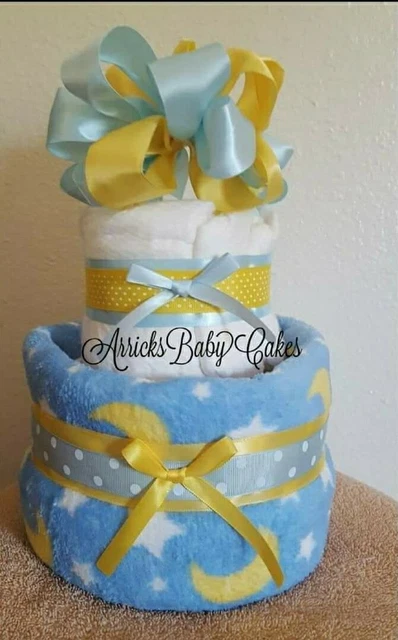 Diaper Cake~Half Moon & Stars~Baby Shower~Baby Boy~Centerpiece~Free Shipping 🌛