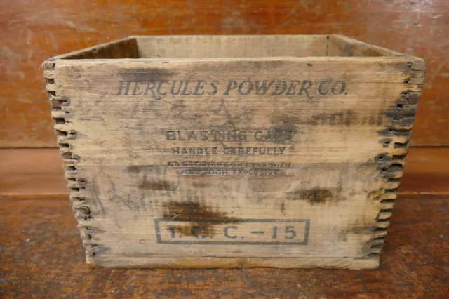 Vintage Hercules Powder Company High Explosives Blasting Caps Dynamite Wood Box
