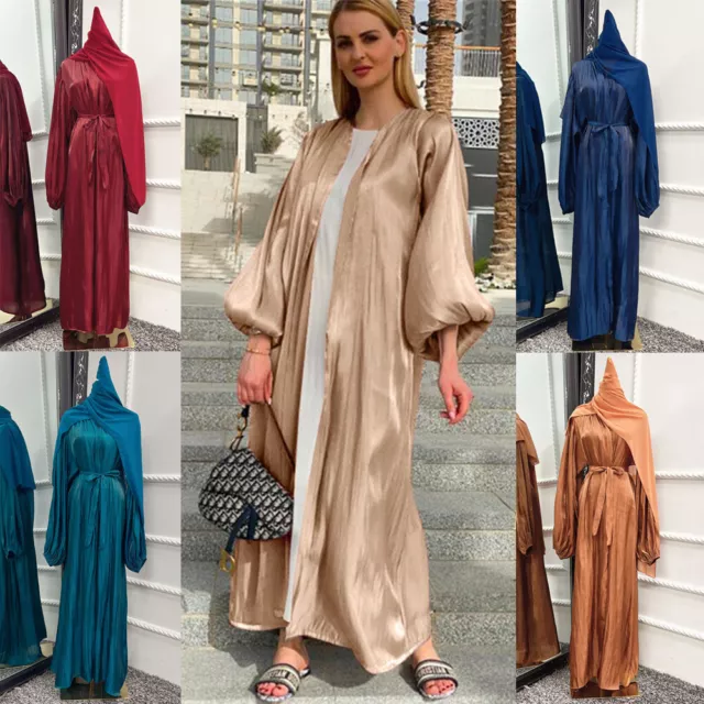 Muslim Women Open Dress Cardigan Kimono Kaftan Abaya Islamic Dubai Robe Ramadan