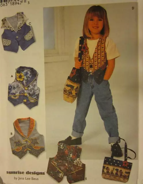 Uncut Vintage Simplicity Cartamodello 7147 Craft Ragazze Gilet Borsa 3-6 5-8 Oop