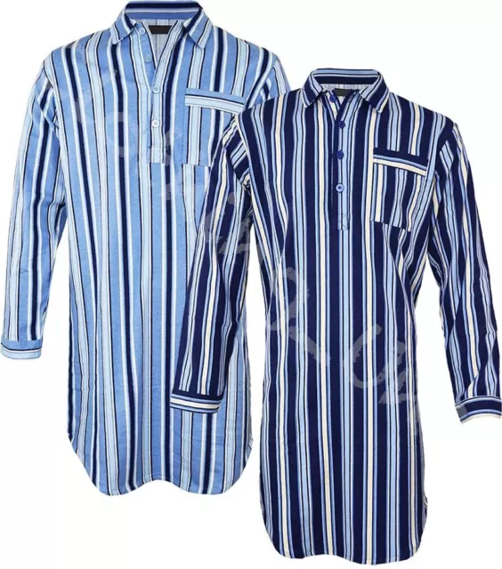 Mens Night Shirt Traditional Striped Nightshirt  Brushed Flannel Warm M-XXL