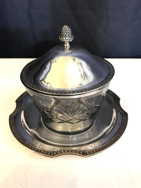 Louis Xvi Style Sugar Bowl In Cut Glass And Silver Metal Roux Marquiand