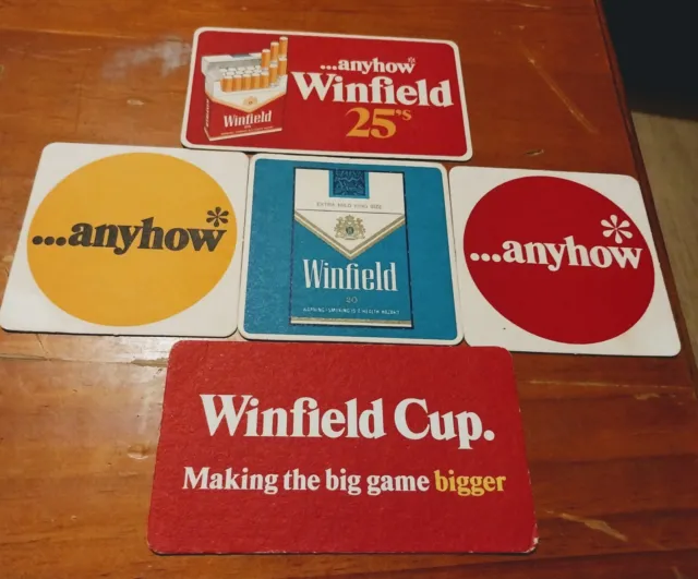 Set of 5 assorted  'Anyhow...have a Winfield' cigarette coasters